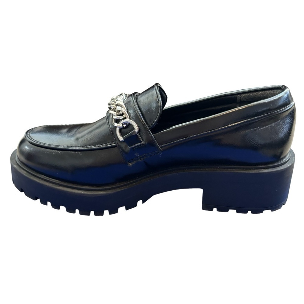 Yetier Black Chunky Heel Round Toe Slip On Chain Y2K Loafers Academia 5.5